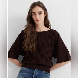 Club Monaco Rib-Waist Dolman Brown Sweater, Size Large